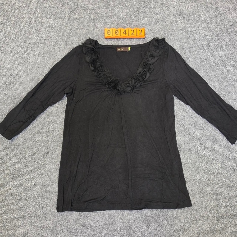 Area black ruffle blouse with 3/4 sleeves, size M .